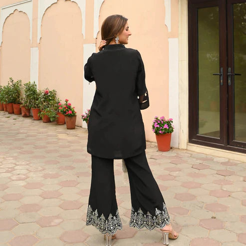 Elegant Black Festive Ethnic Co-ord Set with Pearl Work