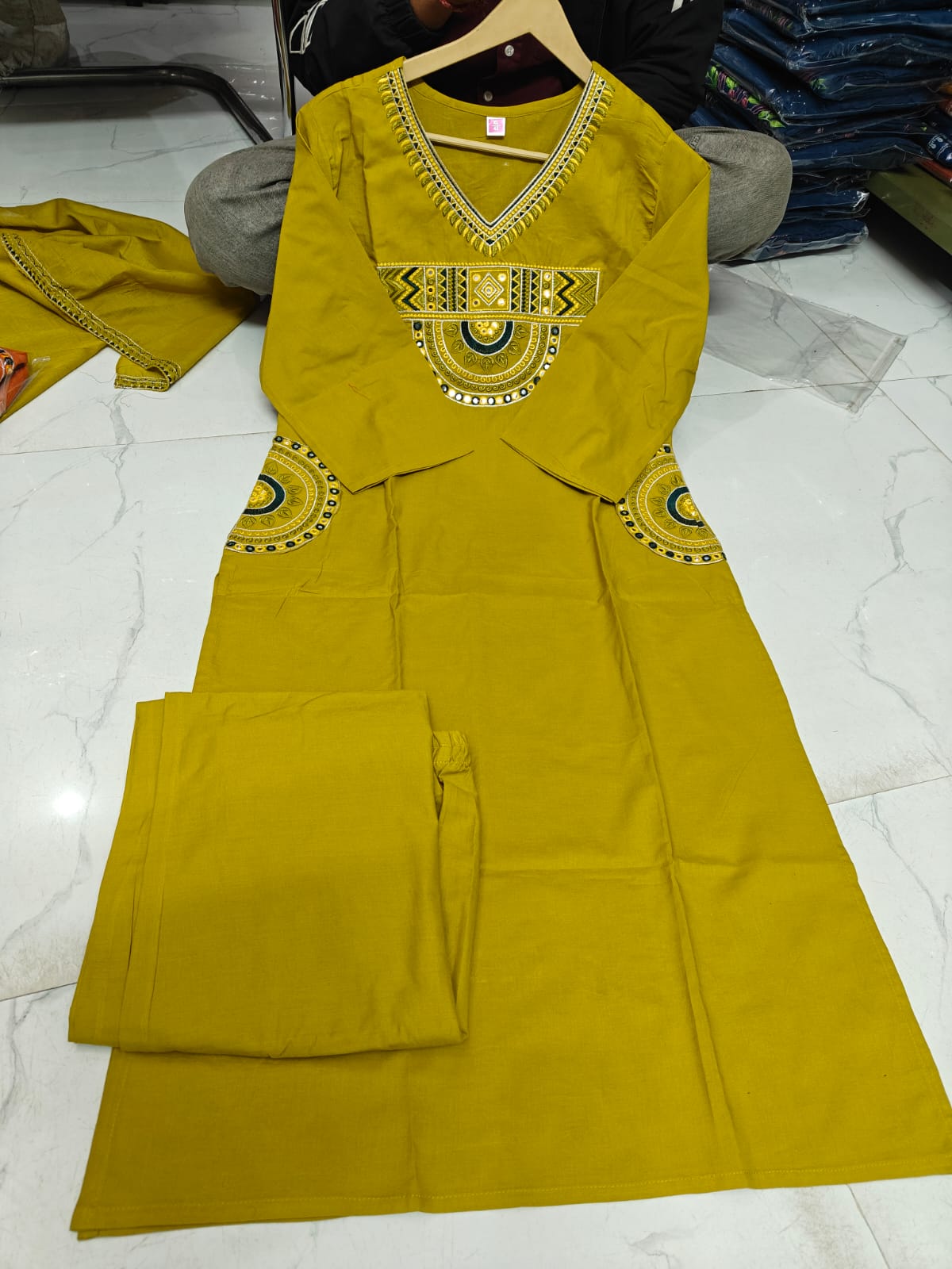 Lifestyle Kurti Embroidered Cotton Kurti Pant With Dupatta Suit Set
