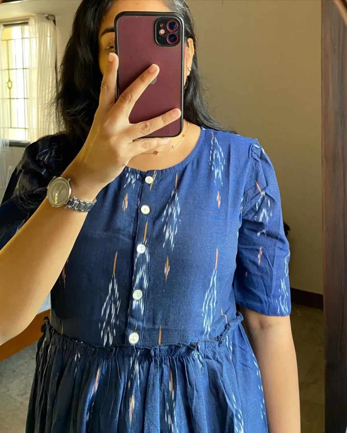 lifestyle kurti blue ikat cotton flair middy gown for women