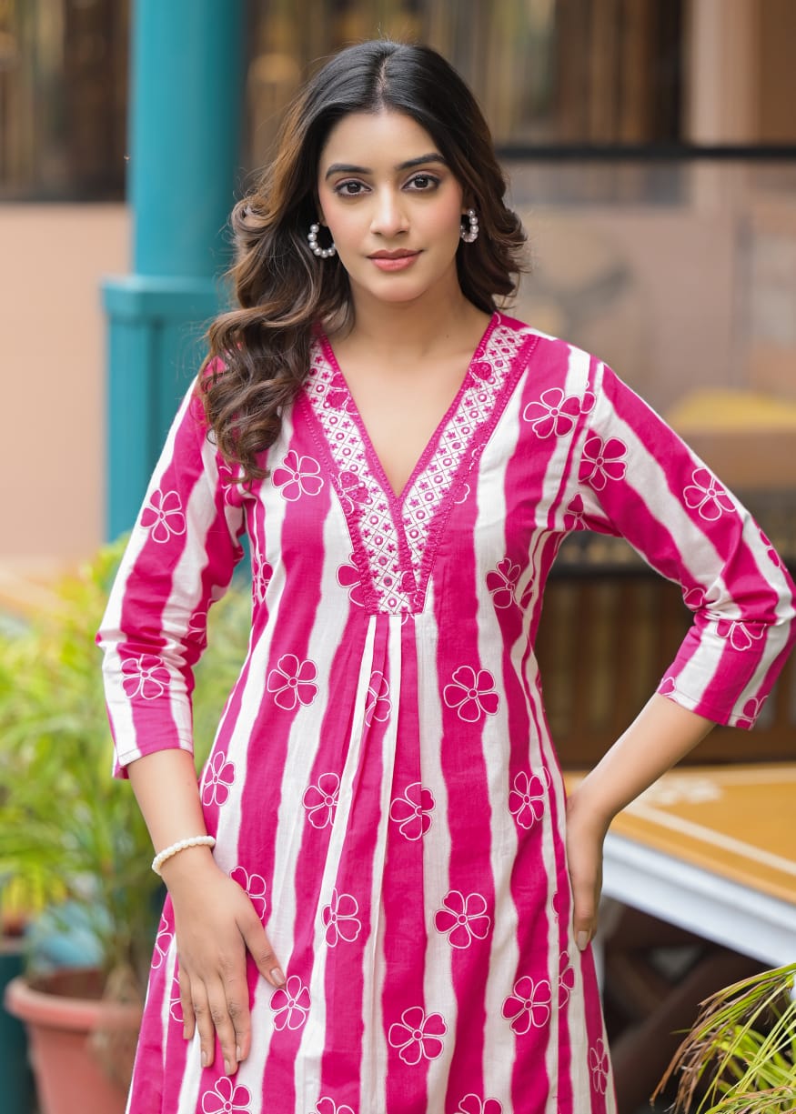 pink embroidered kurta pant set