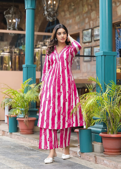 Pink Embroidered Kurta Pant Set