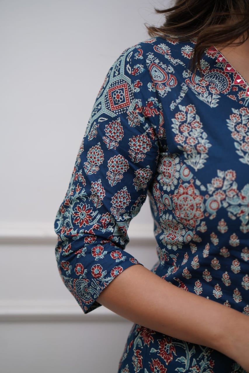 blue printed design fancy attractive kurta with bottomwear sets