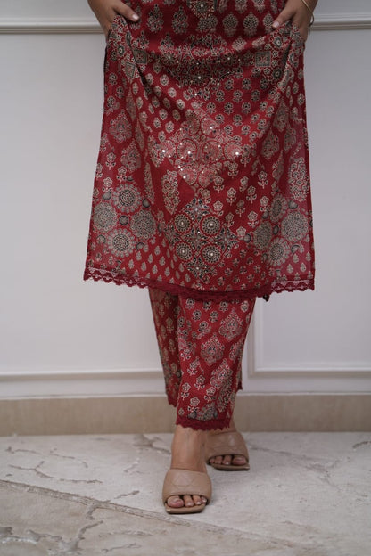 Red Printed Design Fancy Attractive Kurta With Bottom Wear Sets