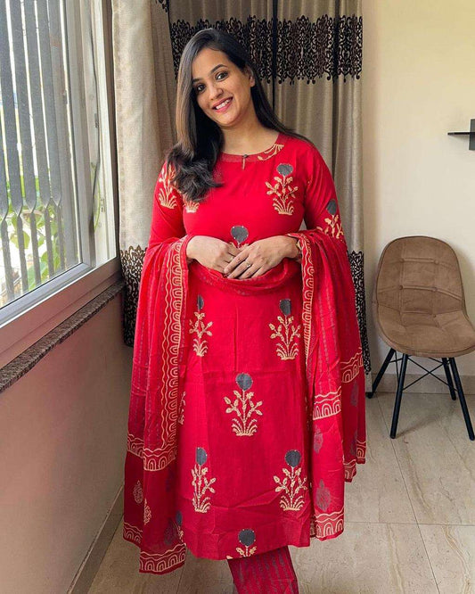 Pure Fine Rayon Fabric Kurti With Pant And Dupatta