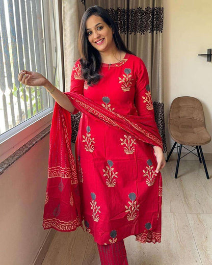 Pure Fine Rayon Fabric Kurti With Pant And Dupatta