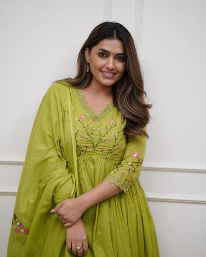 Green Look Beautiful And Elegant In Our Best Cotton Suit Set.