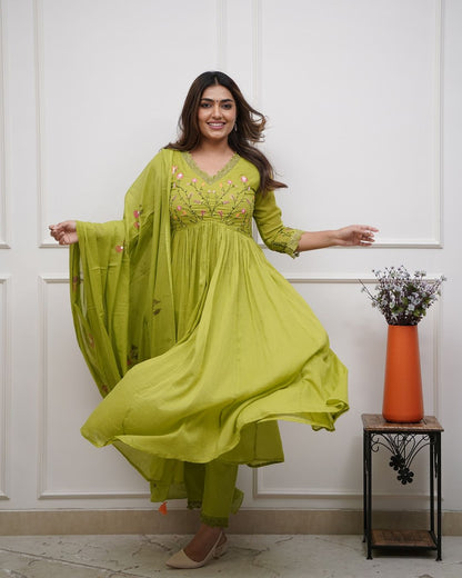 Green Look Beautiful And Elegant In Our Best Cotton Suit Set.