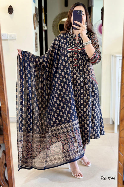 Blue Kurta And Pant With Dupatta Set For Women'S