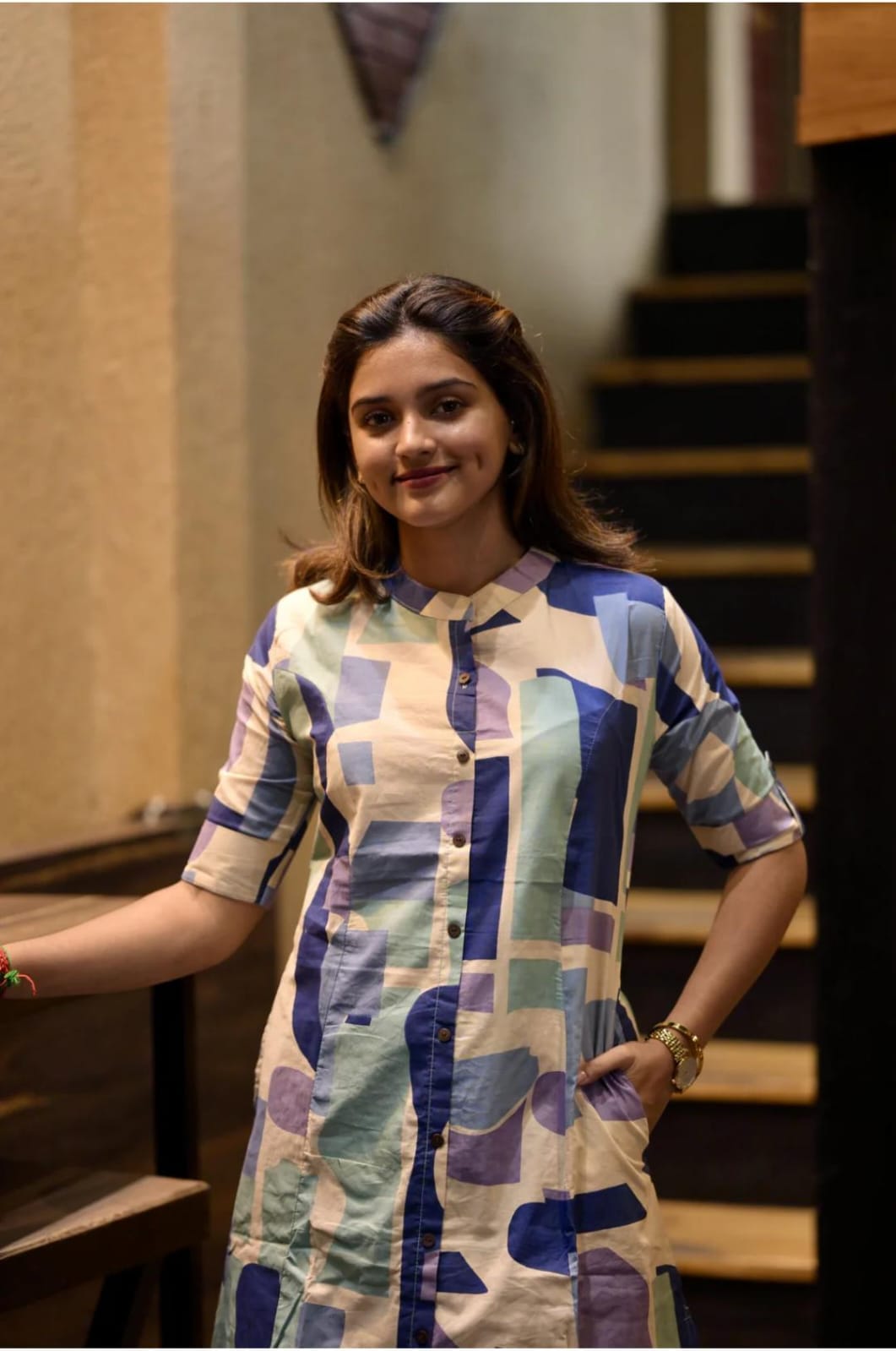 jaipuri abstract print cotton kurta set with pants – modern co-ord style