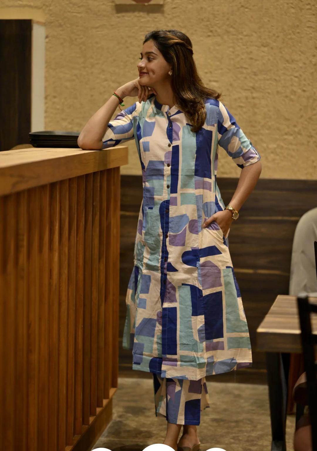 jaipuri abstract print cotton kurta set with pants – modern co-ord style