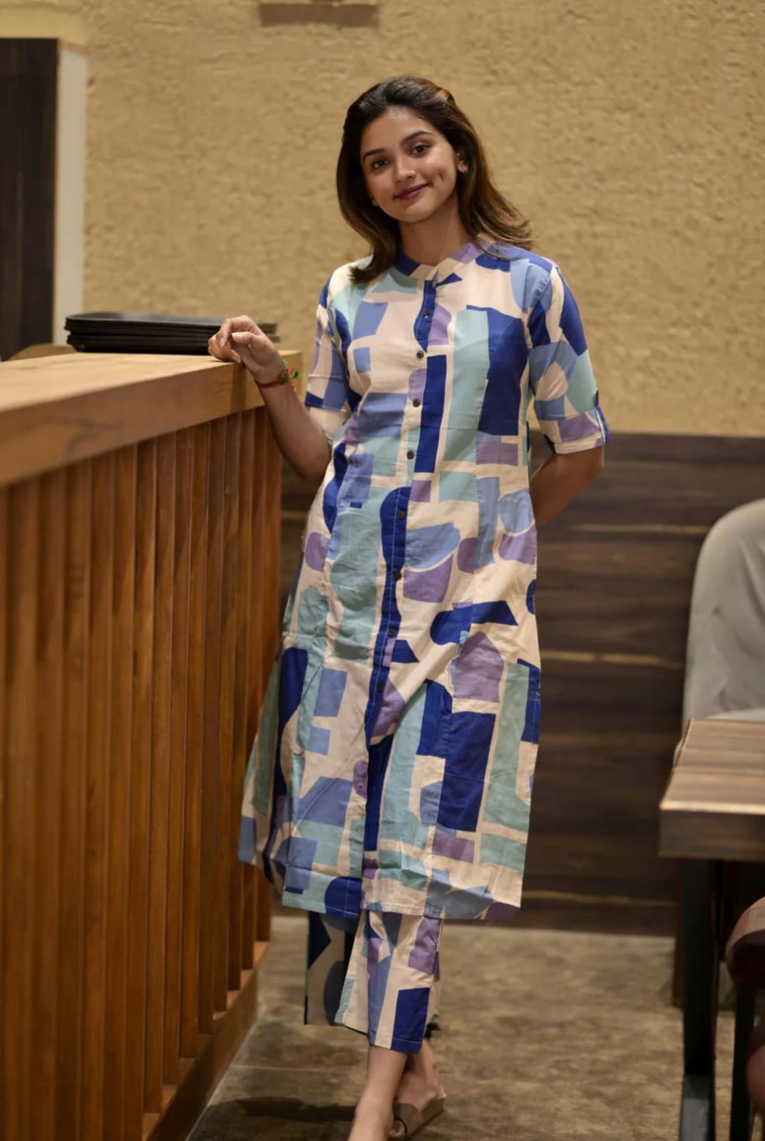 jaipuri abstract print cotton kurta set with pants – modern co-ord style