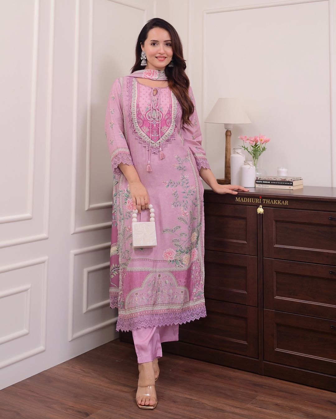 Blush Pink Floral Printed Kurta Set with Dupatta for Women