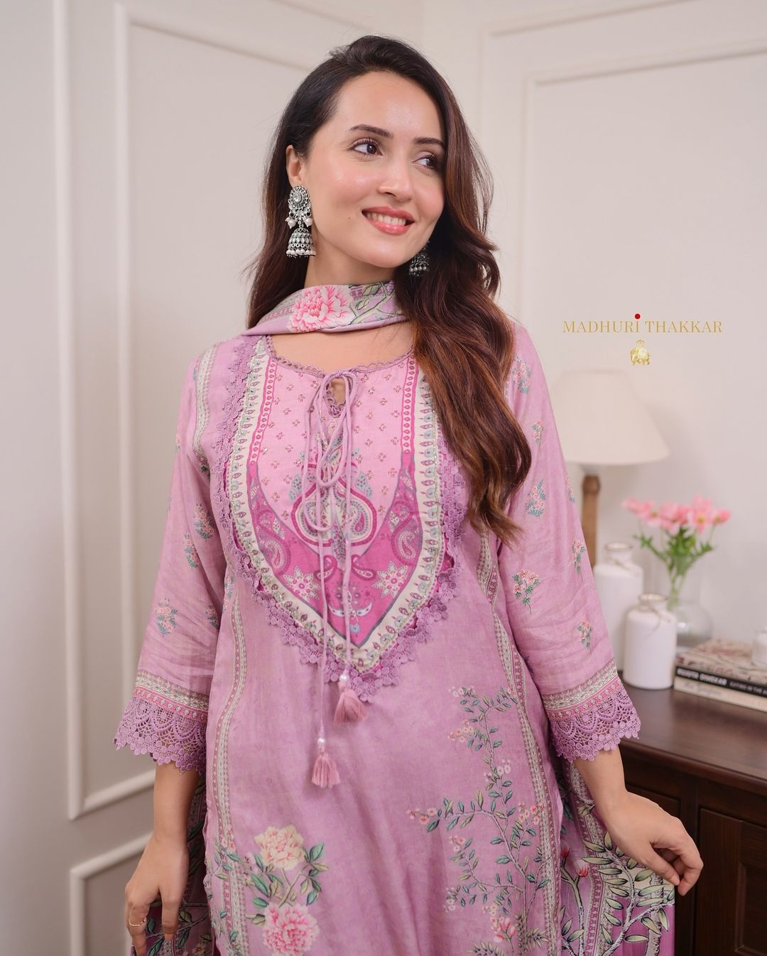 Blush Pink Floral Printed Kurta Set with Dupatta for Women