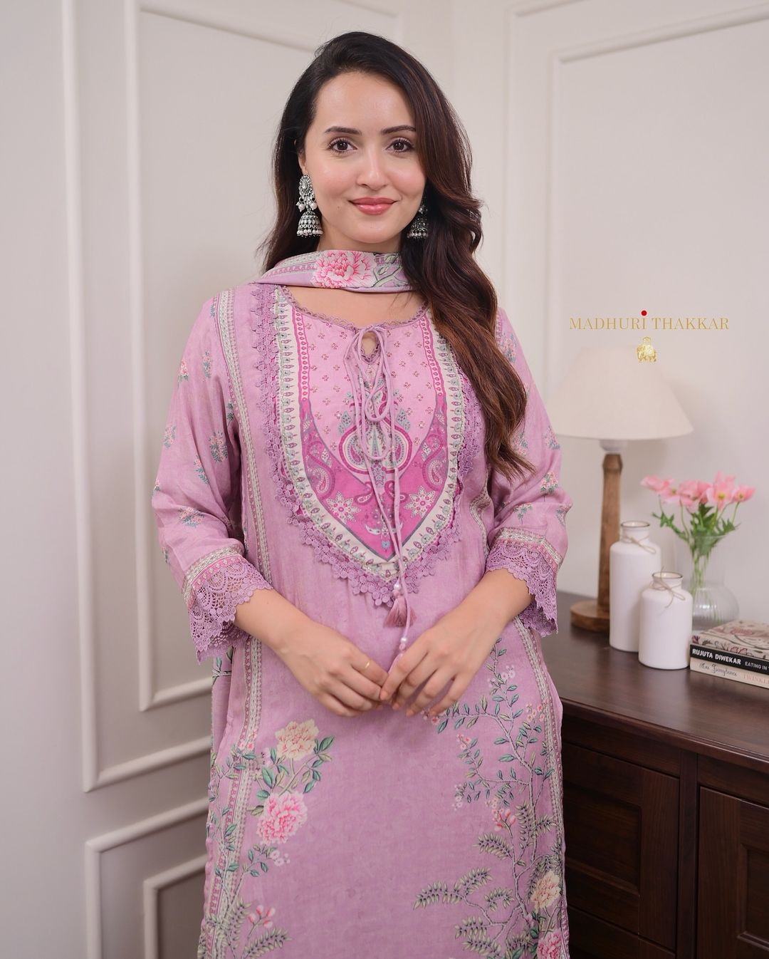 Blush Pink Floral Printed Kurta Set with Dupatta for Women