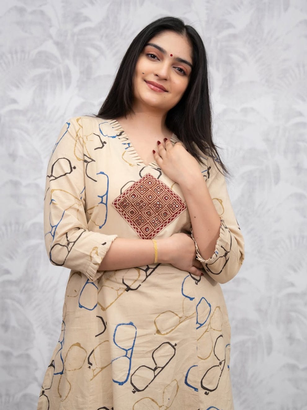 Beige Spectacle Printed Ethnic Co-ord Set for Women