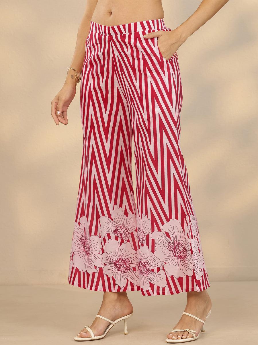 Red Chevron and Floral Printed Ethnic Co-ord Set