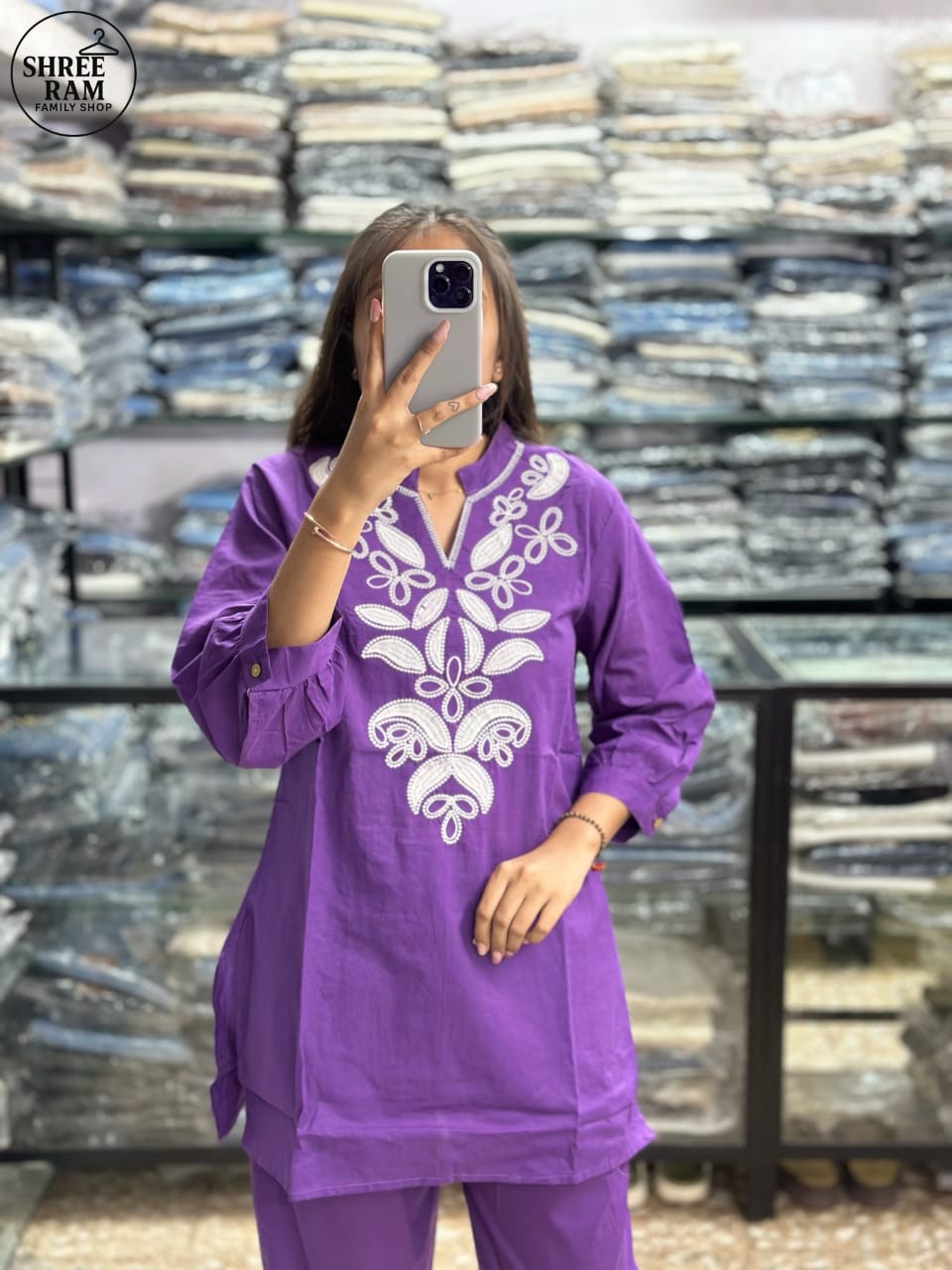 Violet Embroidered Ethnic Co-ord Set for Women