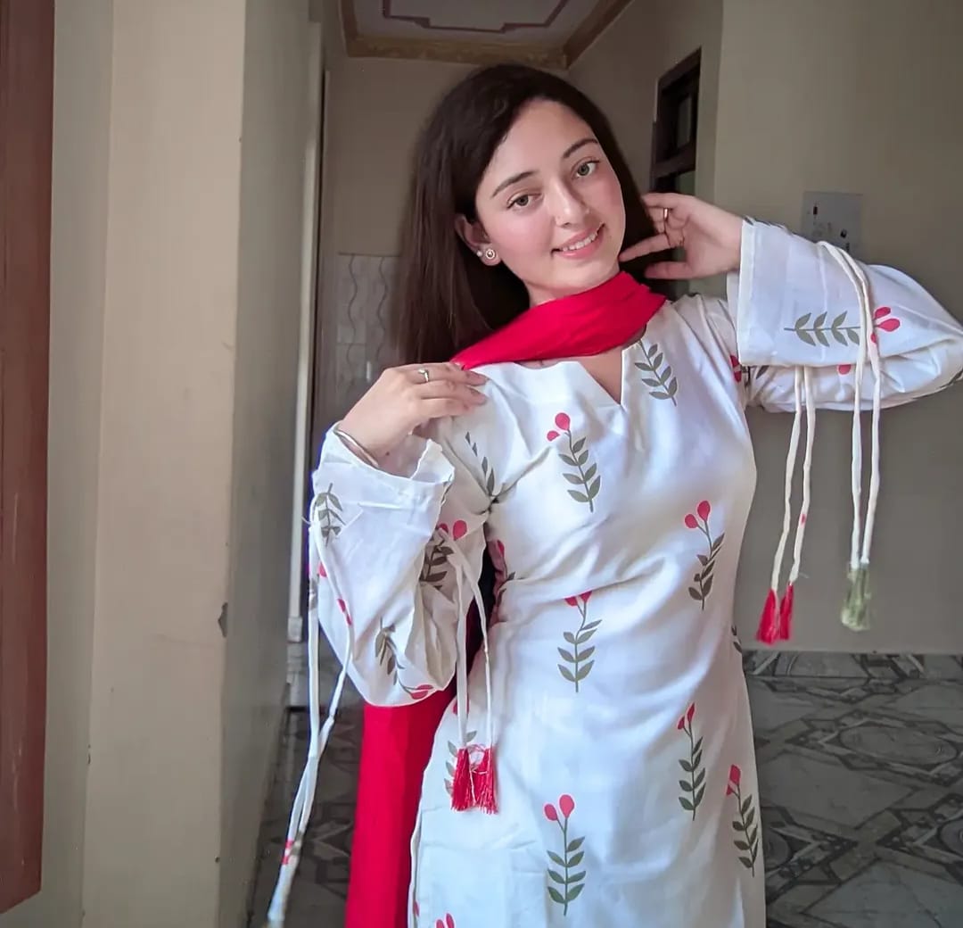 White Floral Printed Cotton Kurta Pant Set with Pink Dupatta for Women