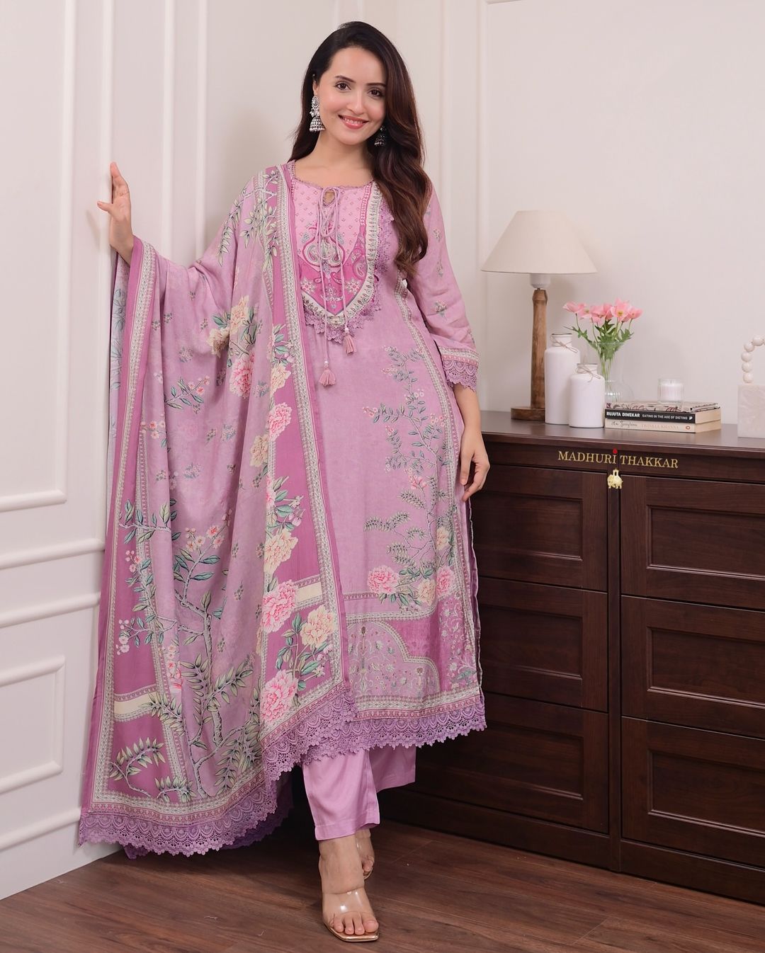 Blush Pink Floral Printed Kurta Set with Dupatta for Women
