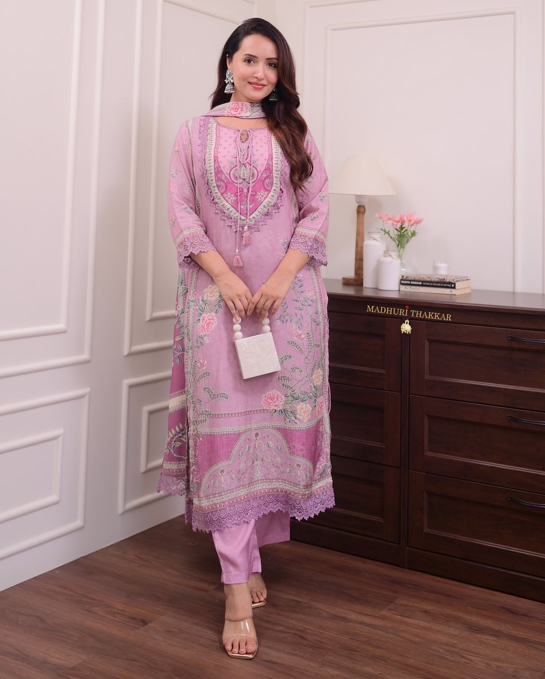 Blush Pink Floral Printed Kurta Set with Dupatta for Women