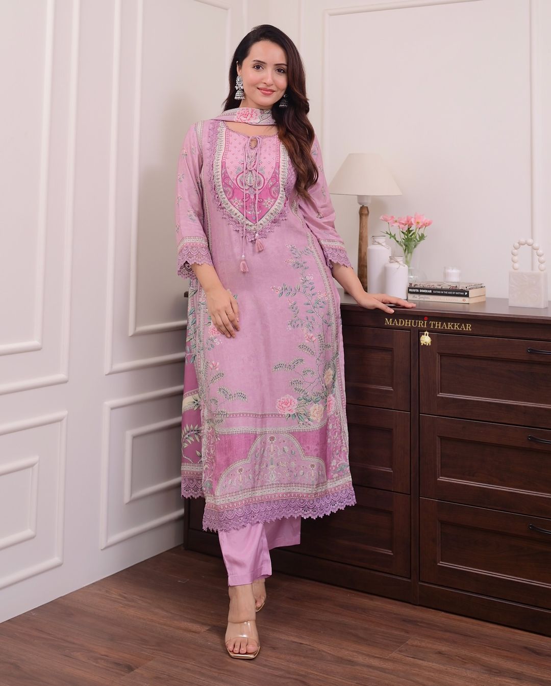Blush Pink Floral Printed Kurta Set with Dupatta for Women