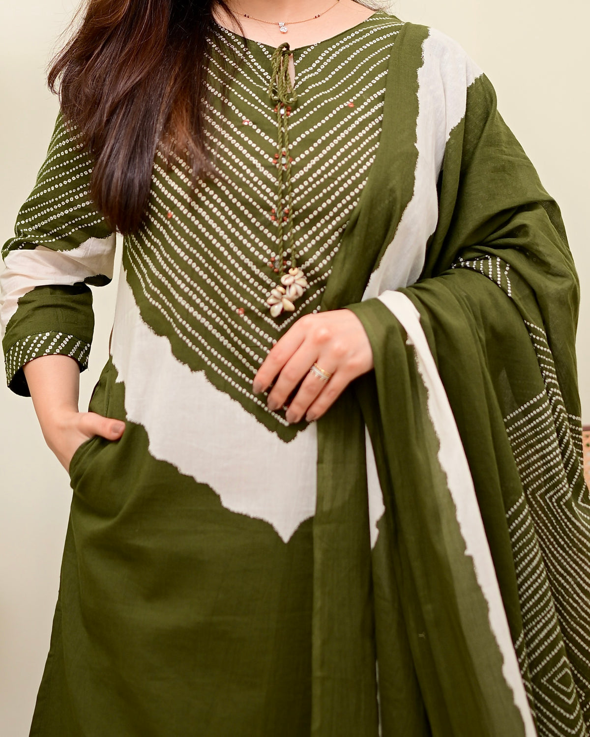 Olive Green Cotton Kurta Palazzo Set with Dupatta