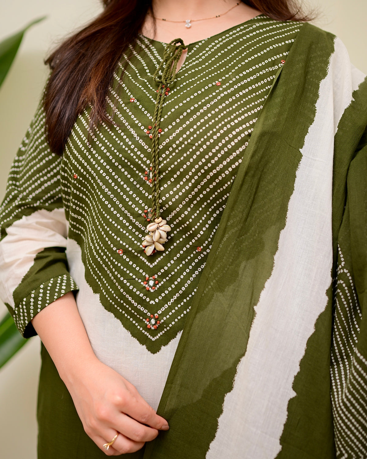 Olive Green Cotton Kurta Palazzo Set with Dupatta