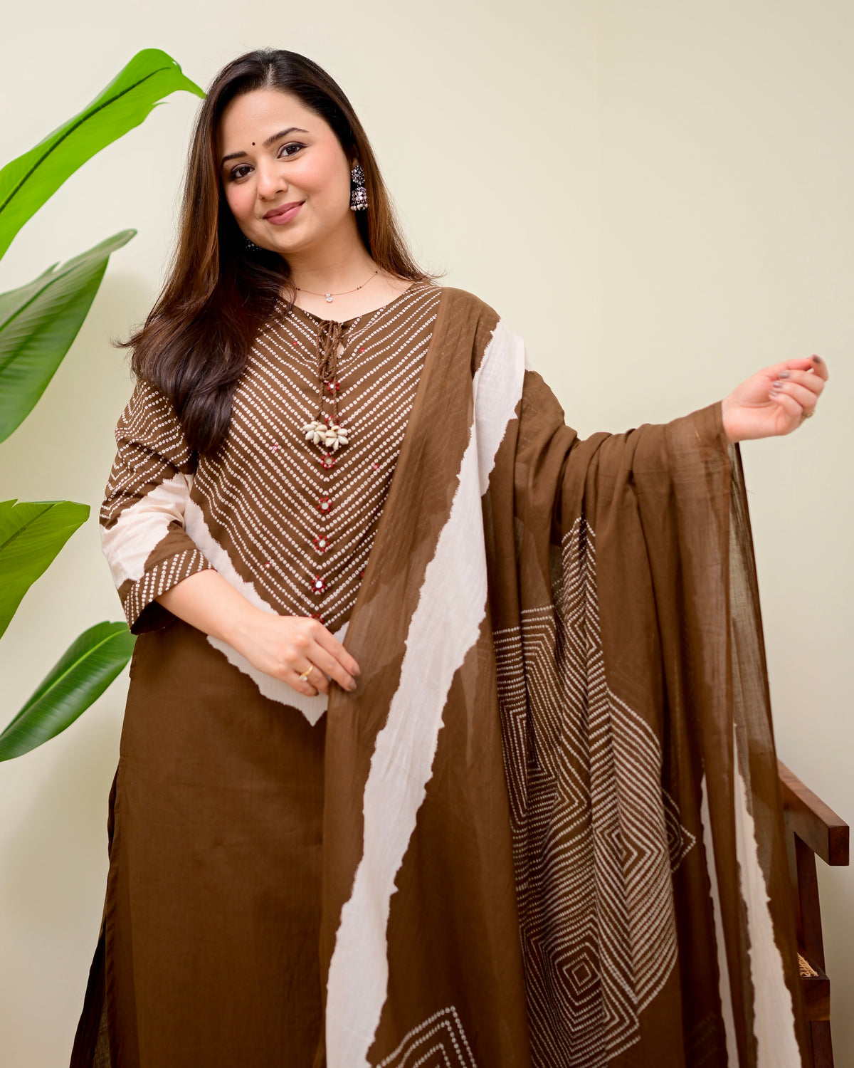 Coffee Brown Cotton Kurta Palazzo Set with Dupatta