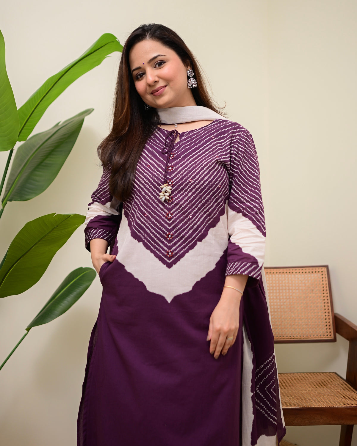 Jamun Purple Cotton Kurta Palazzo Set with Dupatta