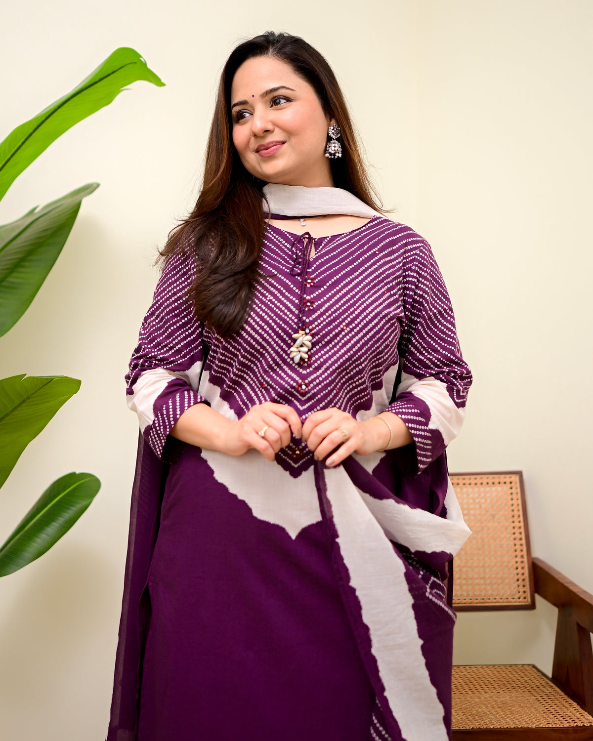 Jamun Purple Cotton Kurta Palazzo Set with Dupatta