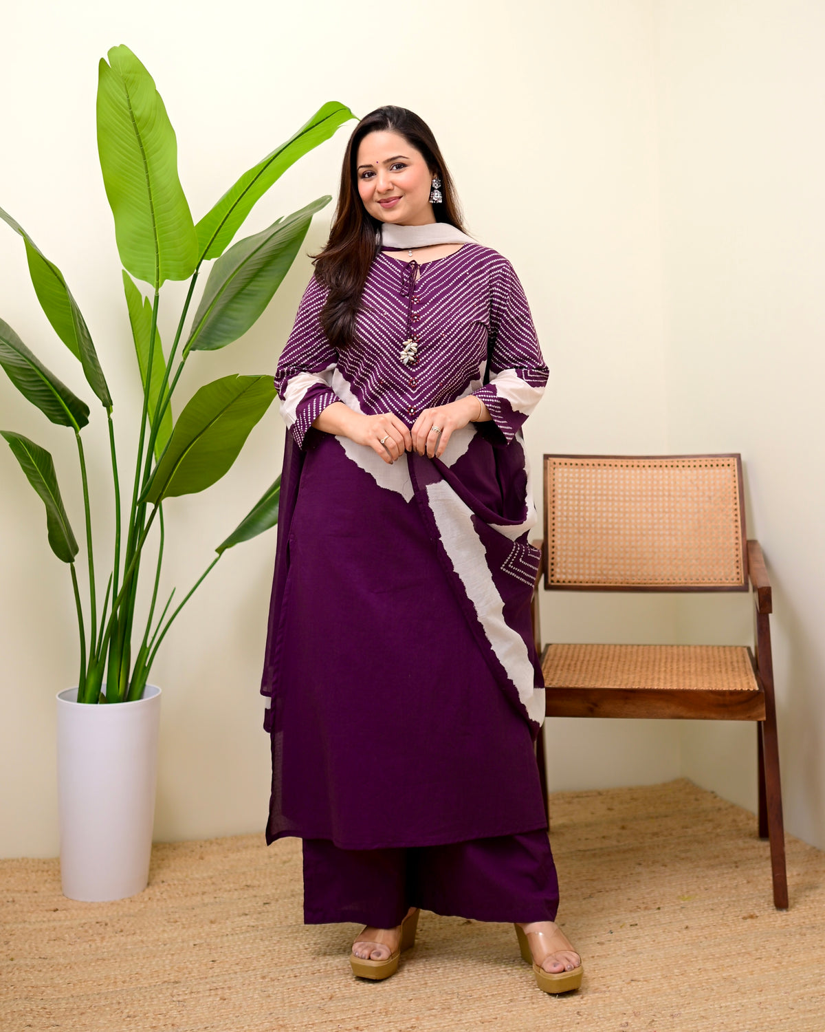 Jamun Purple Cotton Kurta Palazzo Set with Dupatta