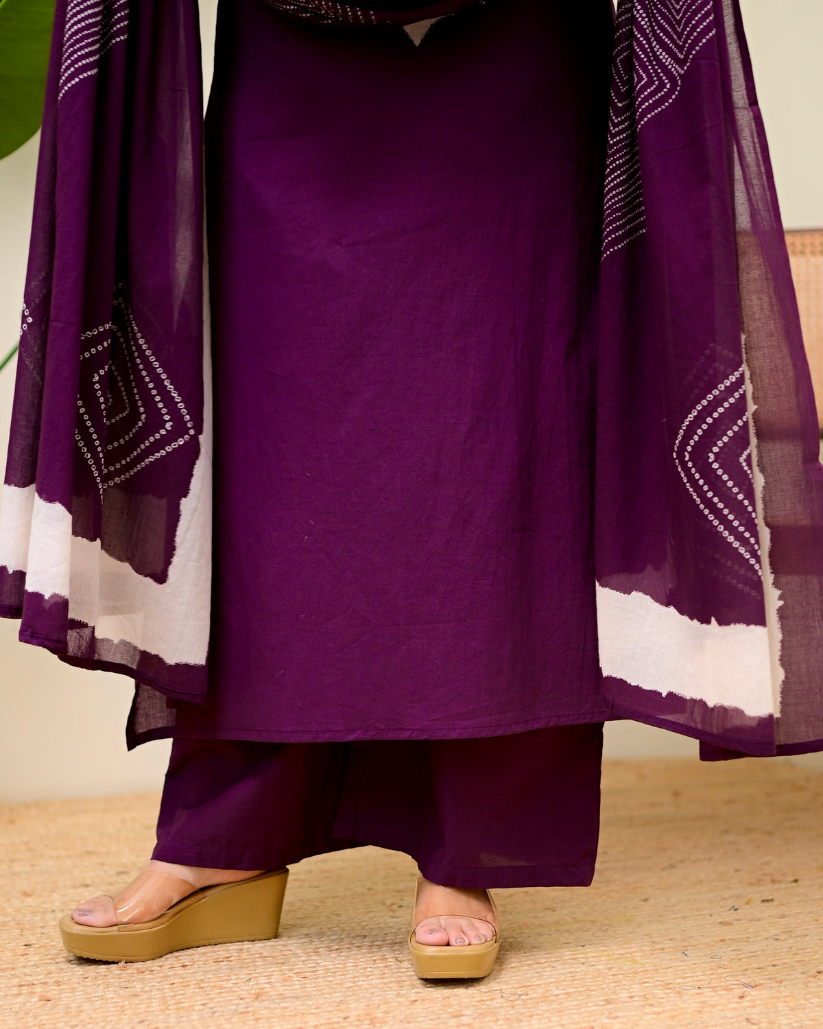 Jamun Purple Cotton Kurta Palazzo Set with Dupatta