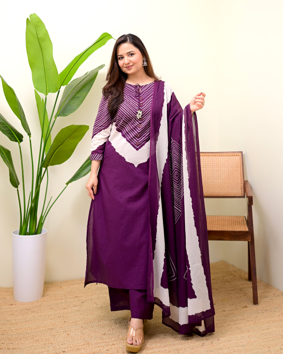 Jamun Purple Cotton Kurta Palazzo Set with Dupatta