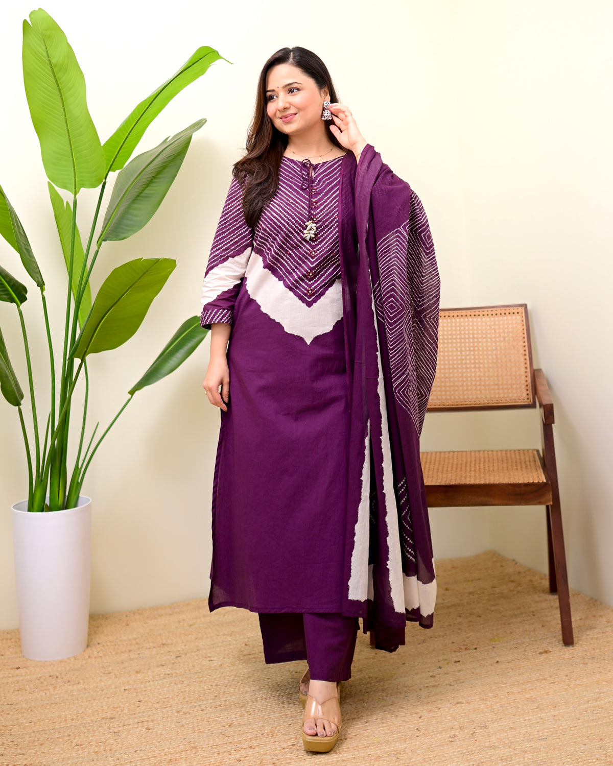 Jamun Purple Cotton Kurta Palazzo Set with Dupatta