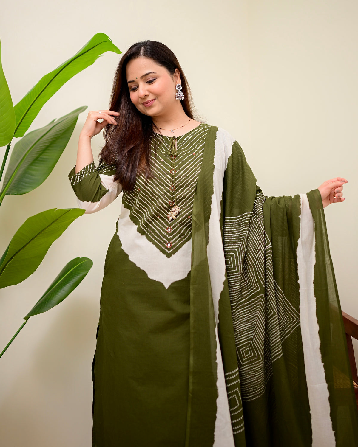 Olive Green Cotton Kurta Palazzo Set with Dupatta